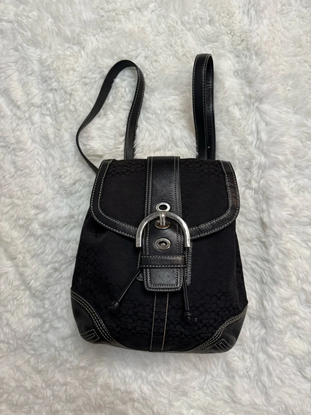 Coach Soho Black Signature Drawstring Mini Backpack